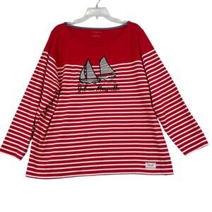 Talbots Tee Shirt Size 2X Nautical Stripe Red White Sailboat Bateau Marseille